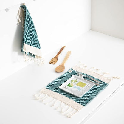 SMYRNA TURKISH COTTON Herringbone Series Kitchen Dish Towels Pack of 6, Machine Washable Wash Cloths, Ultra Soft, Absorbent, Prewashed and Quick Dry Turkish Dish Towels, 12x12 Inch (Petrol)