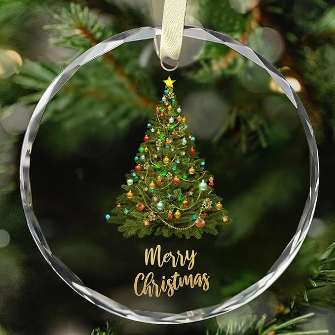 Christmas Ornaments, Christmas Tree Ornaments, Elegant Glass Christmas Tree Ornament - Merry Christmas Round Holiday Decoration - 2025 Christmas Tree