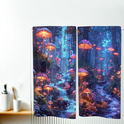 Mushroom Decorative Kitchen Dish Towels Absorbent Fantasy Tea Towels Gift 16x24, Enchanted Forest