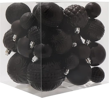 Christmas Ball Ornaments Black Christmas Tree Decorations with Hang Rope-36pcs Shatterproof Christmas Ornaments Set with 6 Styles in 3 Sizes(Small Medium Large)
