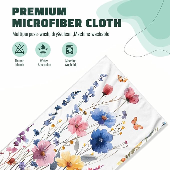 Watercolor Wildflower Kitchen Towels Set of 2 Absorbent Butterfly Dish Towels Housewarming Holiday Tabletop Decor Floral
