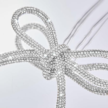 FLAIR GIFTS 6 Pcs 4.3" x 6" 2025 Christmas Bows for Tree Decor, Silver Sparkly Glitter Rhinestone Bow Ornaments with Twist Tie for Xmas Decoration, Wreath, Garland, Gift Wrapping