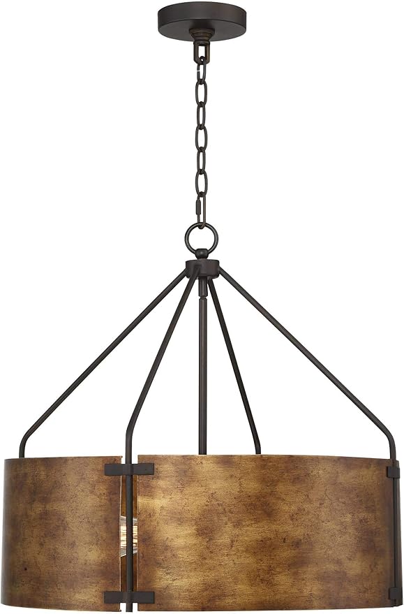 Possini Euro Design Pendant Light Fixture - 4 Light, Bronze Drum Shade, Rustic Industrial Pendant Light for Kitchen Islands, Living Rooms, Foyers, and Bedrooms - 22" Wide, 21 1/2" High