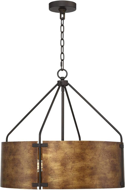 Possini Euro Design Pendant Light Fixture - 4 Light, Bronze Drum Shade, Rustic Industrial Pendant Light for Kitchen Islands, Living Rooms, Foyers, and Bedrooms - 22" Wide, 21 1/2" High