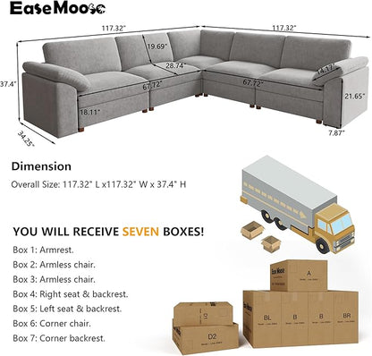 EASE MOOSE Oversized Modular Sectional Sofa, Extra Large L Shape Sectional Couch,Comfty Wide Deep seat Modular Sofa for Living Room, Removable Cover,Light Gray