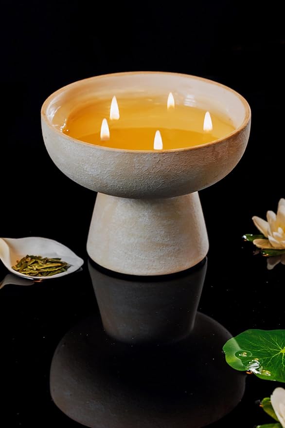 BLUEME Balance - White Lotus & Tea, Luxury Candle w/Essential Oils, 5 Wick, Hand-Poured Soy, Cotton Wick, Ceramic