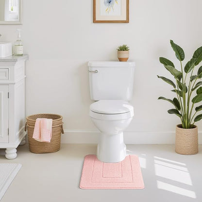 GRANNY SAYS Toilet Rugs U Shaped Washable Non Slip, Toilet Mats for Bathroom Soft Plush Shaggy Absorbent, Microfiber Bath Mats for Bathroom Toilets Cute Decor, 20" x 24", Pink