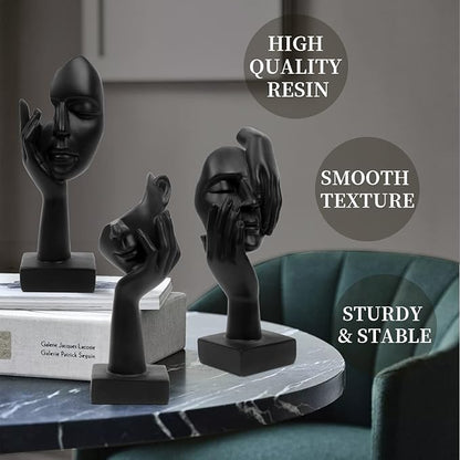 3 Pcs Thinker Statue,Modern Home Resin Sculptures,Decorative Objects Collectible Figurines for Home Office Bookshelf Desktop Decor(Black)