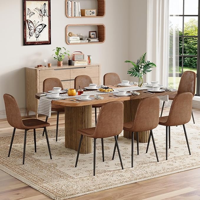 Dining Table Set for 8 - Large 79" Rectangular Kitchen Table Set for 8 with Cushioned Chairs,Modern Mid-Century Wood Dining Room Tables Sets for 8 Ideal for Kitchen & Gatherings