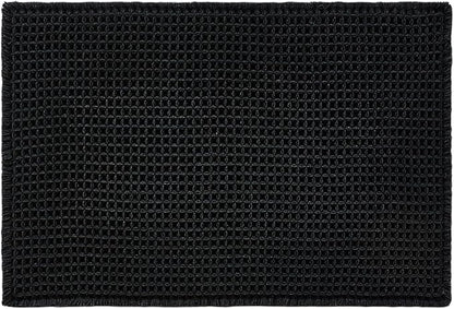 Black Bathroom Rug, Waffle Bath Mat Non Slip Washable Super Absorbent Quick Dry Boho Farmhouse Bathroom Decor, 30"x20" Black