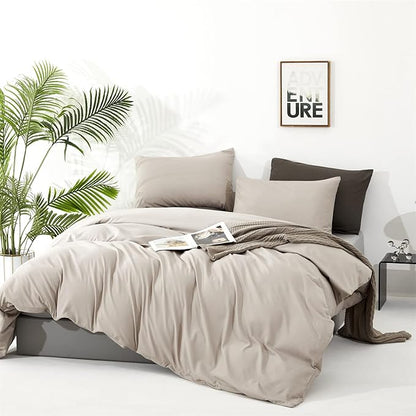 CLOTHKNOW Light Khaki Queen Comforter Set Oatmeal Bedding Comforter Sets All Season Soft Coffee Cream Comforter Beige Taupe Queen Size Comforter Sets