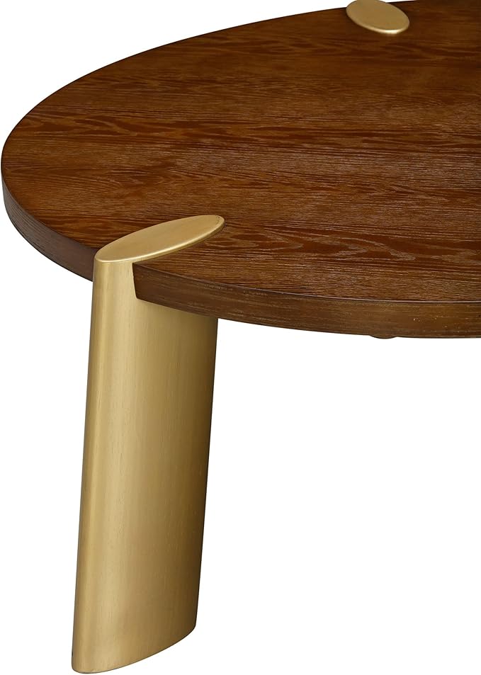 NTC 40 Inch Tribase Boho Wooden Round Coffee Table for Living & Dining Rooms – Waterproof & Heat Resistant, Dark Walnut