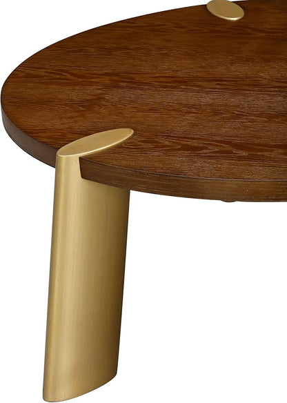 NTC 40 Inch Tribase Boho Wooden Round Coffee Table for Living & Dining Rooms – Waterproof & Heat Resistant, Dark Walnut