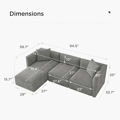 Acanva Luxury L-Shaped Upholstery Convertible Modular Sectional Sofa, Contemporary Reversible Couch with Chaise Lounge for Living Room, Apartment, Linen-Like Grey