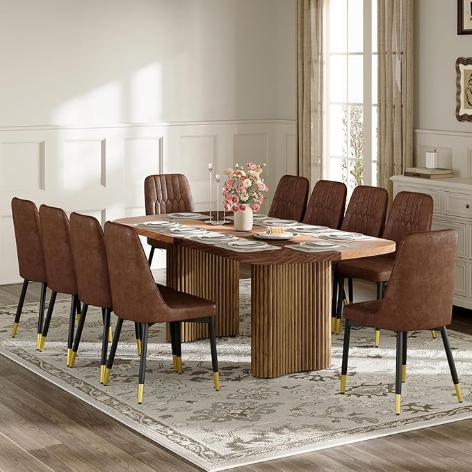 Dining Table Set for 10,Large 79" Rectangular Kitchen Table Set for 10 with Cushioned Chairs,Modern Mid-Century Wood Dining Room Table Set for 10,Ideal for Dining & Gatherings