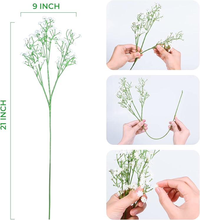 Babys Breath Artificial Flowers,18 Pcs Gypsophila Real Touch Flowers for Wedding Party Home Garden Decoration White