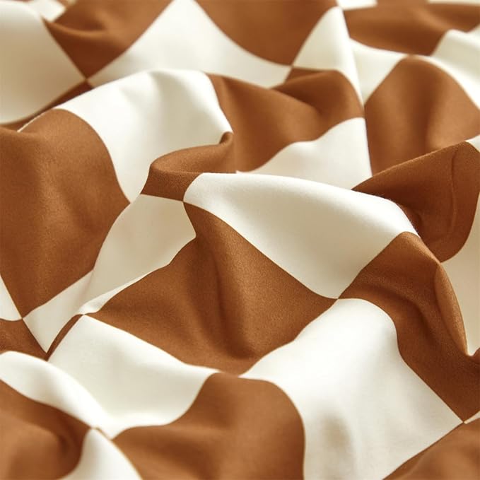 CLOTHKNOW Pumpkin Plaid Comforter Sets Twin/Twin XL 3Pcs Brown Grid Bedding Comforter Sets Rust Bedding Sets