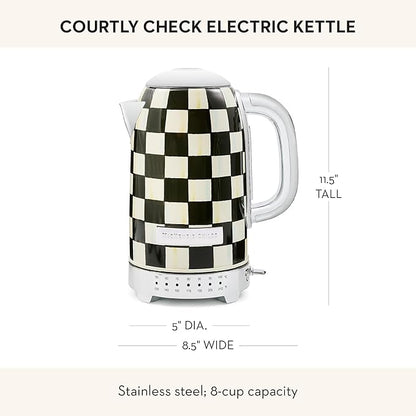 MACKENZIE-CHILDS Electric Kettle, Stainless-Steel Appliances Kettle, Black-and-White Courtly Check