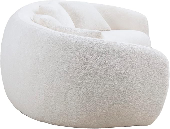 KEIKI 103" Boucle Half Moon Curved Sectional Sofa with 4 Throw Pillows, Modern Style 5-Seater Teddy Fleece Leisure Couch with Curved Backrest, Easy Assembly, for Apartment, Living Room, Bedroom, White