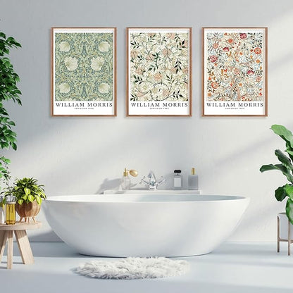 ILLBDR William Morris Wall Art Vintage Botanical Floral Canvas Wall Art Set of 3, William Morris Print Farmhouse Rustic Aesthetic Decor Abstract Artwork, 16x24 Inch Framed