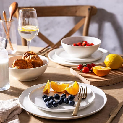 LERATIO Ceramic Dinnerware Sets for 8,Porcelain Plates and Bowls Sets with Wavy Edge,Microwave & Dishwasher & Oven Safe,Light Weight & Scratch Resistant Dishes Sets-Service for 8 (24pcs)-White
