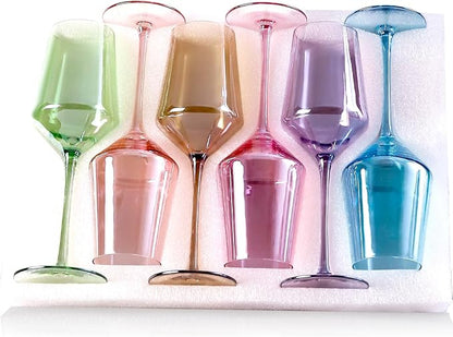 Physkoa Colored Wine Glasses Set of 6-15oz Hand Blown Crystal Colorful Glassware with Long Stem, Multicolor Glassware for Wine Lovers, Wedding, Birthday Mother's Day Easter Gifts for Women