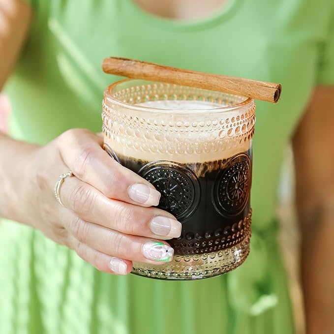 Kate Aspen Hobnail Beaded Floral Rose Gold Drinking Glasses Set of 6, (10 oz) Vintage Glassware Set Cocktail Glass Set, Juice Glass, Water Cups | Great Hostess Gift & Gift for New Home Owners