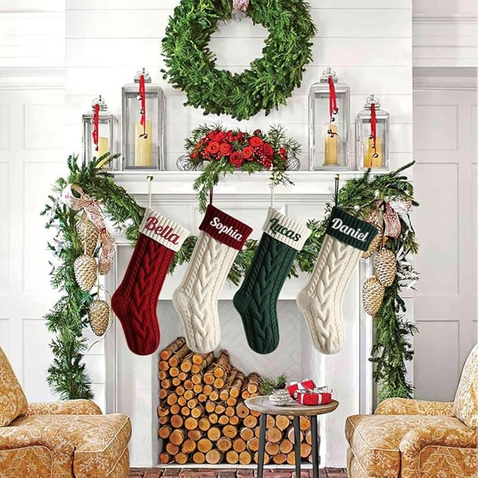 Christmas Stockings Personalized Custom Stockings Christmas Traditional Large Knitted Christmas Stocking for Family Vintage Christmas Decoration (1pc)
