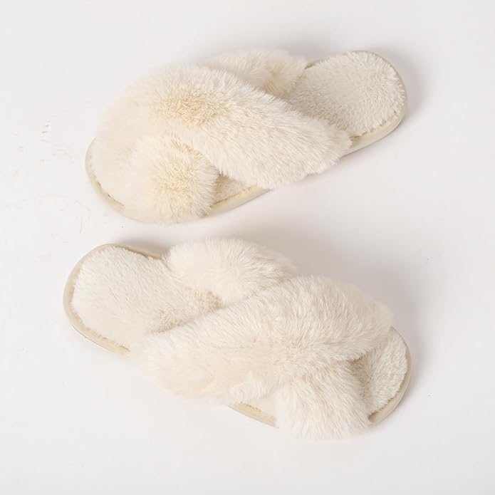 Women's Slipper Memory Foam Cross Band Fuzzy Slippers Open Toe Cozy House Slippers Cozy Plush Bedroom Indoor Outdoor