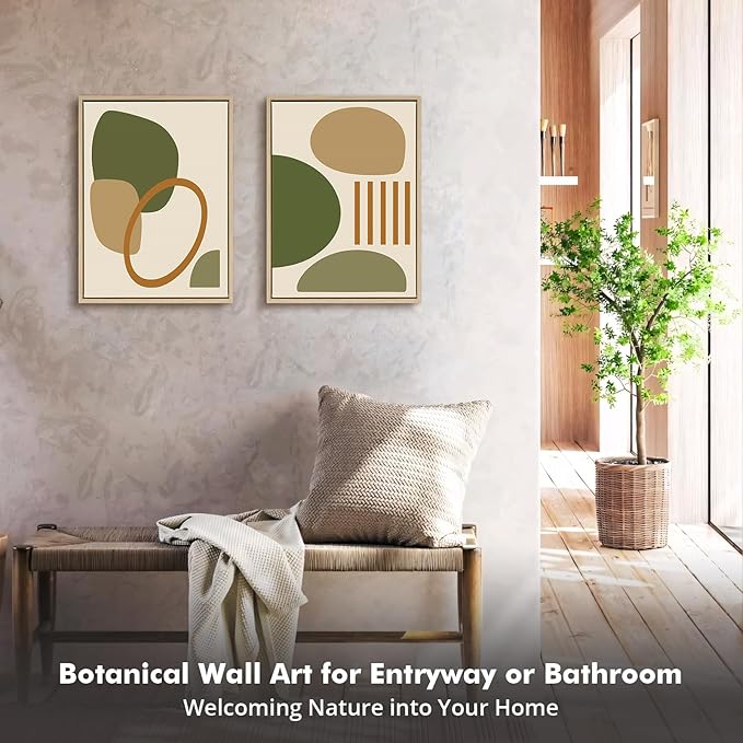 DAJONART Neutral Botanical Wall Art Set of 2,Terracotta & Sage Green Abstract Prints Duo Framed Canvas for Boho, Japandi, and Earth Tone Home Decor, Abstract Earth-Tone Geometric Canvas Art,12x16 in