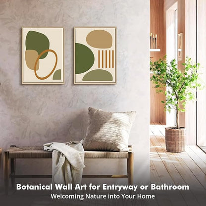 DAJONART Neutral Botanical Wall Art Set of 2,Terracotta & Sage Green Abstract Prints Duo Framed Canvas for Boho, Japandi, and Earth Tone Home Decor, Abstract Earth-Tone Geometric Canvas Art,12x16 in