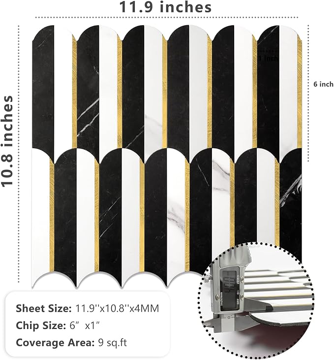 Vamos Tile Peel and Stick Backsplash Seamless Tile,Stick on Backsplash for Kitchen and Bathroom,Marble Look PVC Mixed Metal Gold Self Adhesive Metal Mosaic Tiles (10 Sheets)