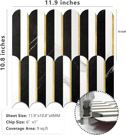 Vamos Tile Peel and Stick Backsplash Seamless Tile,Stick on Backsplash for Kitchen and Bathroom,Marble Look PVC Mixed Metal Gold Self Adhesive Metal Mosaic Tiles (10 Sheets)