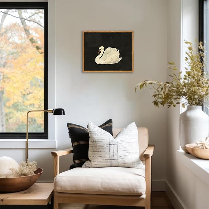 KBKBART Framed Wall Art for Living Room, Swan Art Canvas Prints, Vintage Home Decor, Animal Oil Painting Picture, Bathroom Wall Decor Gifts for Friends or Family(8"x10")