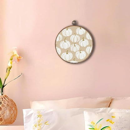 Hxlac Fall Pumpkin Round Wall Art Framed, Vintage Autumn Round Wall Decor, Fall Halloween Hanging Canvas Prints Wall Sculptures for Home Gallery Living Room Bedroom Decor, 10x10 Inch