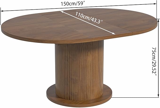 59 inch Round Dining Table for 6, Modern Farmhouse Kitchen Table, Circle Dining Tables with Wood Strip Base for Kitchen Living Room (Big Adjustable Walnut)