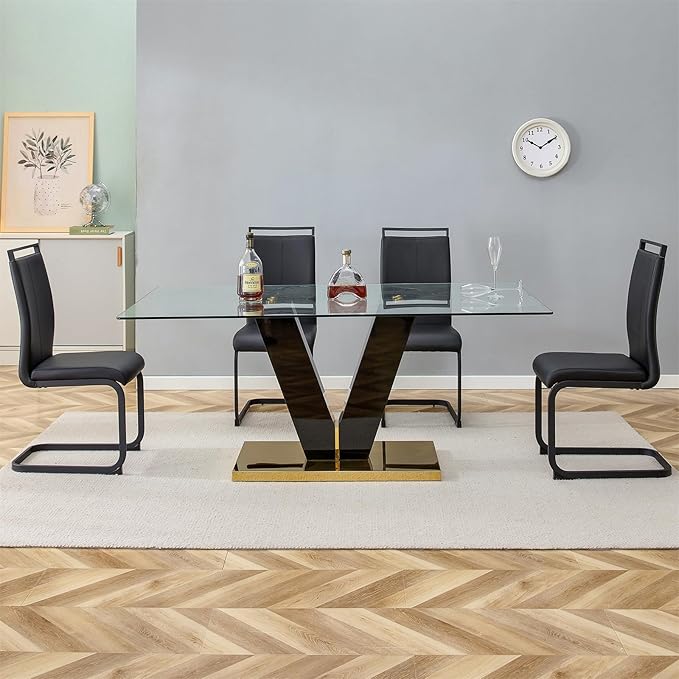 71" Glass Dining Table Set for 4, Modern Kitchen Table Set for 4, Dining Room Table Set for Home