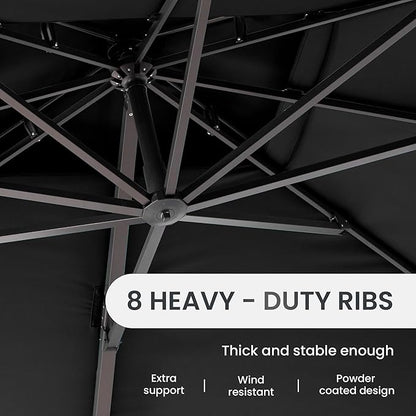 10 X 13 FT Patio Umbrella Heavy Duty Double Top Windproof Rectangle Cantilever Outdoor Umbrellas with 360-degree Rotation for Pool Deck Backyard, Black