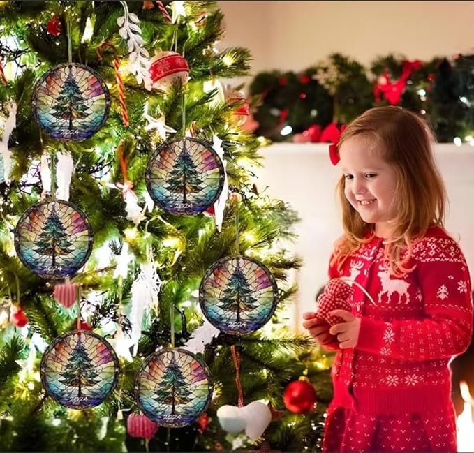 Santa Claus Ornaments 2025 in Stained Glass Style,2025 Christmas Ornaments, Round Fun Acrylic Decoration Gifts (Santa Claus)