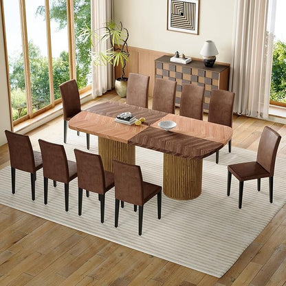 Dining Table Set for 10,Large 79" Rectangular Kitchen Table Set for 10 with Cushioned Chairs,Modern Mid-Century Wood Dining Room Table Set for 10,Ideal for Dining & Gatherings