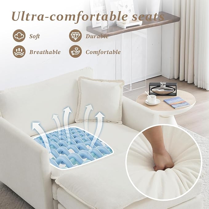 SoarFlash Chenille Sectional Sofa, Comfy Modular Single Sofa with Ottoman, Modern Recliner Deep Seat Sofa Set for Living Room,White