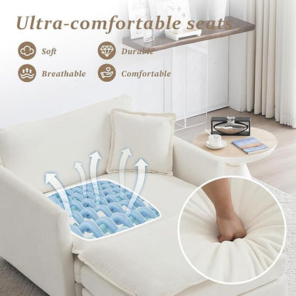 SoarFlash Chenille Sectional Sofa, Comfy Modular Single Sofa with Ottoman, Modern Recliner Deep Seat Sofa Set for Living Room,White