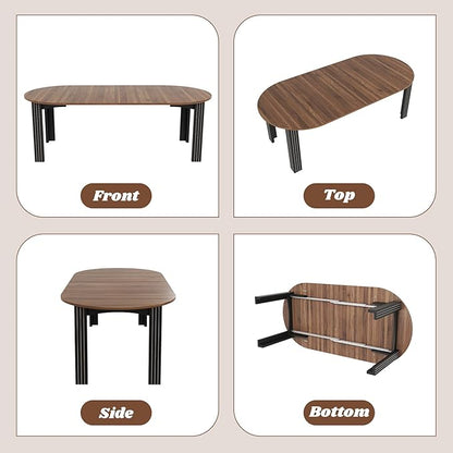 43-78 Inch Extendable Round Dining Table for 4-8 People, Modern Farmhouse Wood Kitchen Dinner Table with Oval Expandable Wooden Top and 2 Removable Leaves for Dining Room, Living Room(Walnut, Brown)