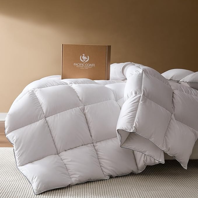 Pacific Coast Goose Feather Down Fiber Comforters Full Size, Extra Fluffy White Duvet Insert, Ultra-Soft, Breathable, All Season Hotel Luxury Bedding Comforters, 8 Corner & Center Loops (82"x86")