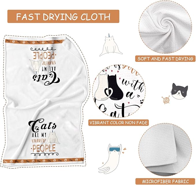 Cat Kitchen Dish Towels Set of 4 Funny Decorative Absorbent Tea Towels