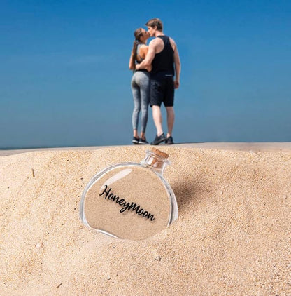 Honeymoon Sand Keepsake Jar，Bridal Shower, Wedding, Engagement, Honeymoon, Travel Gift for Couples, Newlywed, Fiance(Gift Box Includes) - 100ml Round Shape Glass