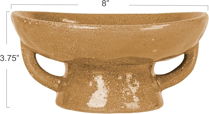 Creative Co-Op Stoneware Footed Pedestal/Bowl with Handles, Reactive Glaze Decorative Object, Taupe