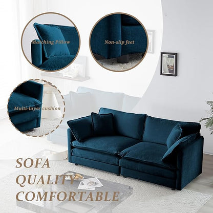 SoarFlash Chenille Sectional Sofa, Comfy Modular Loveseat Sofa, Modern 2-Seat Couch Deep Seat Sofa Set for Living Room,Deep Blue