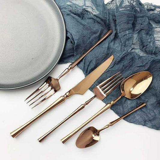JASHII 5 Pieces Rose Silverware Set, Cutlery Set, Service for 1, 5 Pieces Rose Gold Stainless Steel Flatware Set, Dishwasher Safe (Shiny Rose)