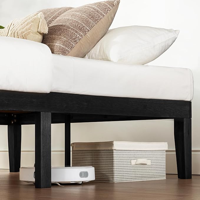 Mellow Naturalista Classic 16 Inch Solid Wood Platform Bed with Wooden Slats, Black, Full